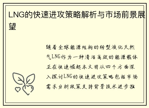 LNG的快速进攻策略解析与市场前景展望